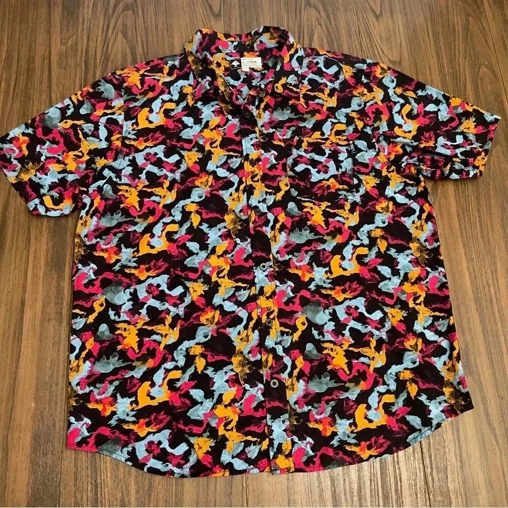 Lifted Research Group LRG Abstract Button Up Short Sleeve Shirt Men’s size L